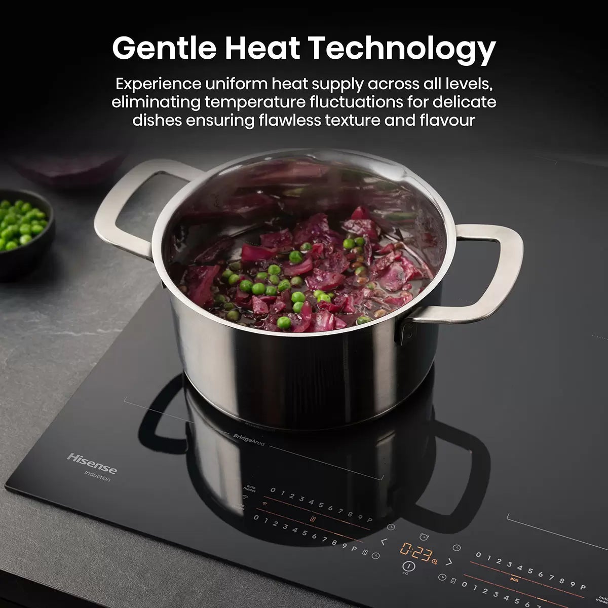Hisense Hi6 HI6442BSCWF 60cm Induction Hob with Area Flex, in Black, view 5