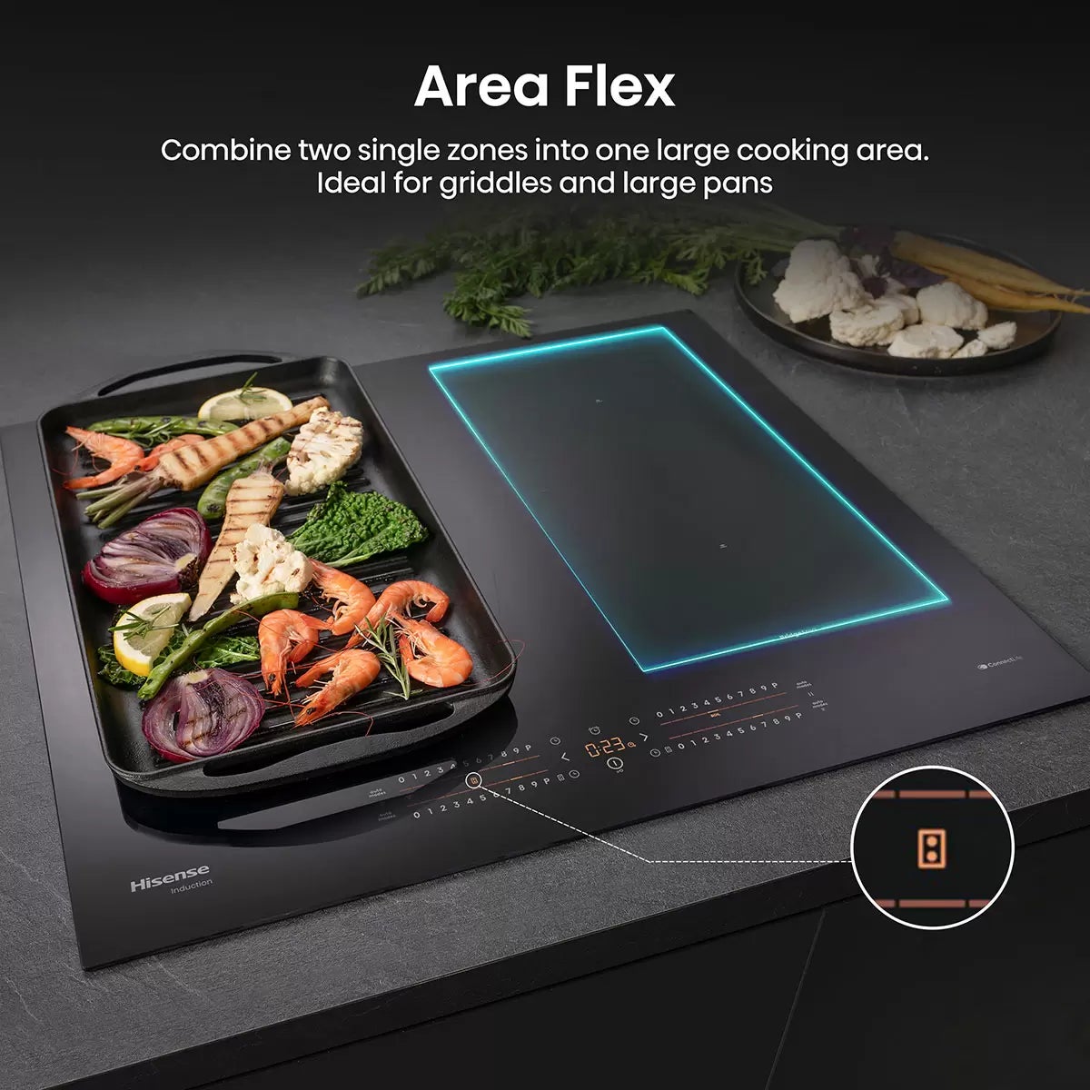 Hisense Hi6 HI6442BSCWF 60cm Induction Hob with Area Flex, in Black, view 7