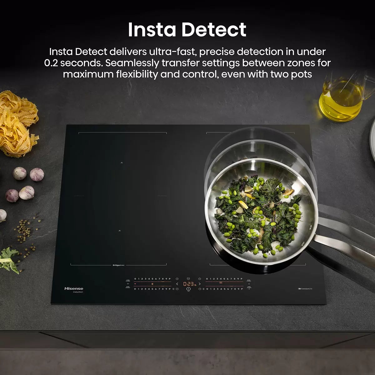 Hisense Hi6 HI6442BSCWF 60cm Induction Hob with Area Flex, in Black, view 4