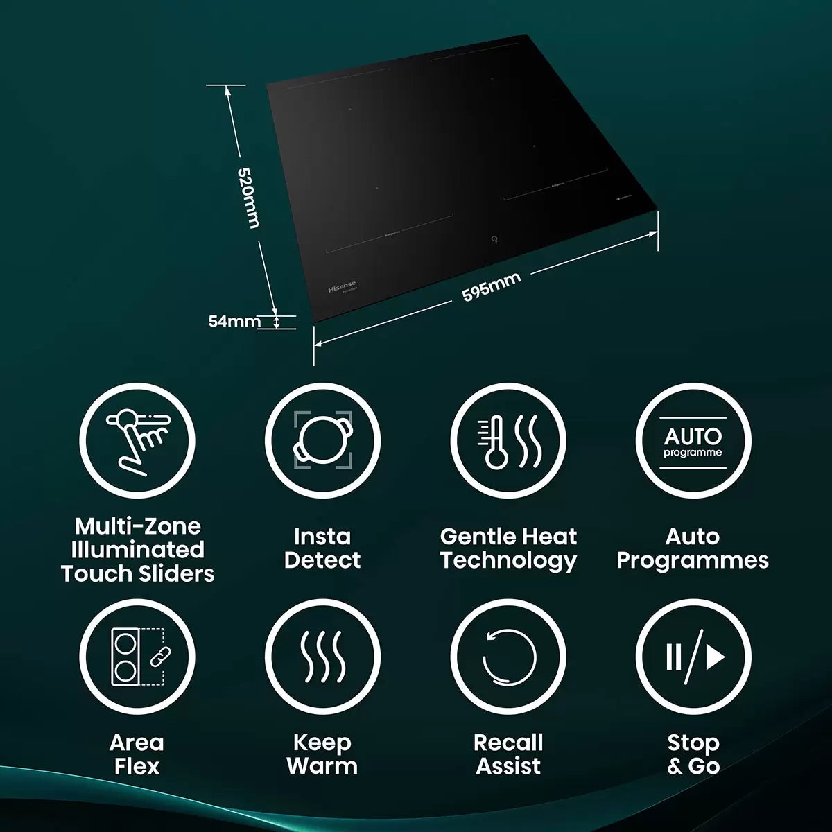 Hisense Hi8 HI6443BSCWF 60cm Induction Hob with Area Flex, in Black, view 2