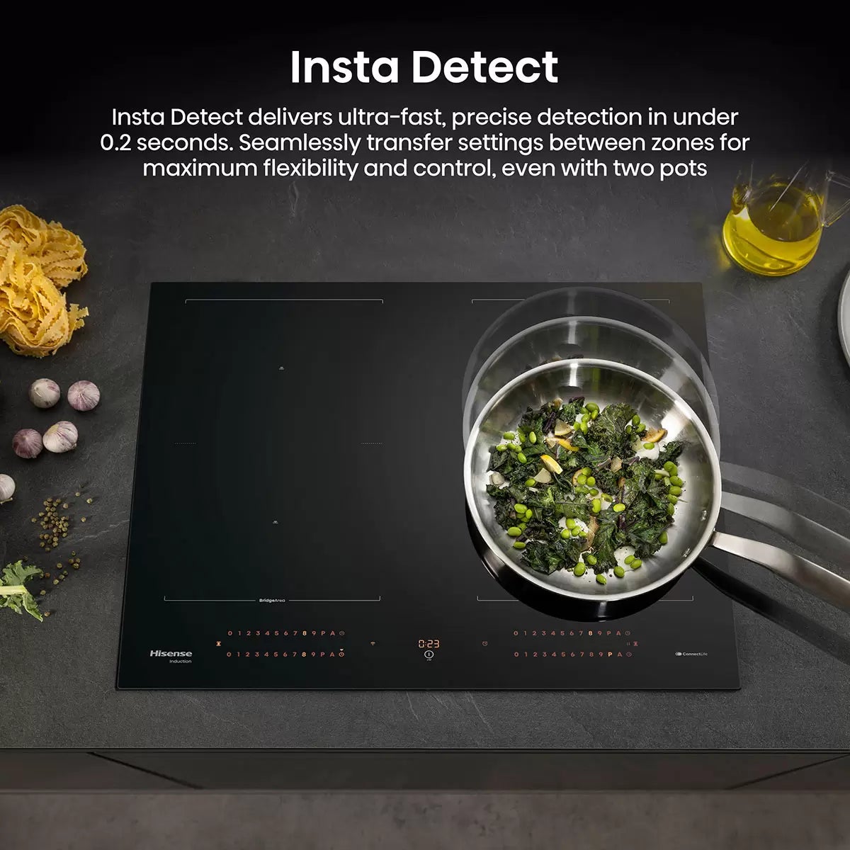 Hisense Hi8 HI6443BSCWF 60cm Induction Hob with Area Flex, in Black, view 4