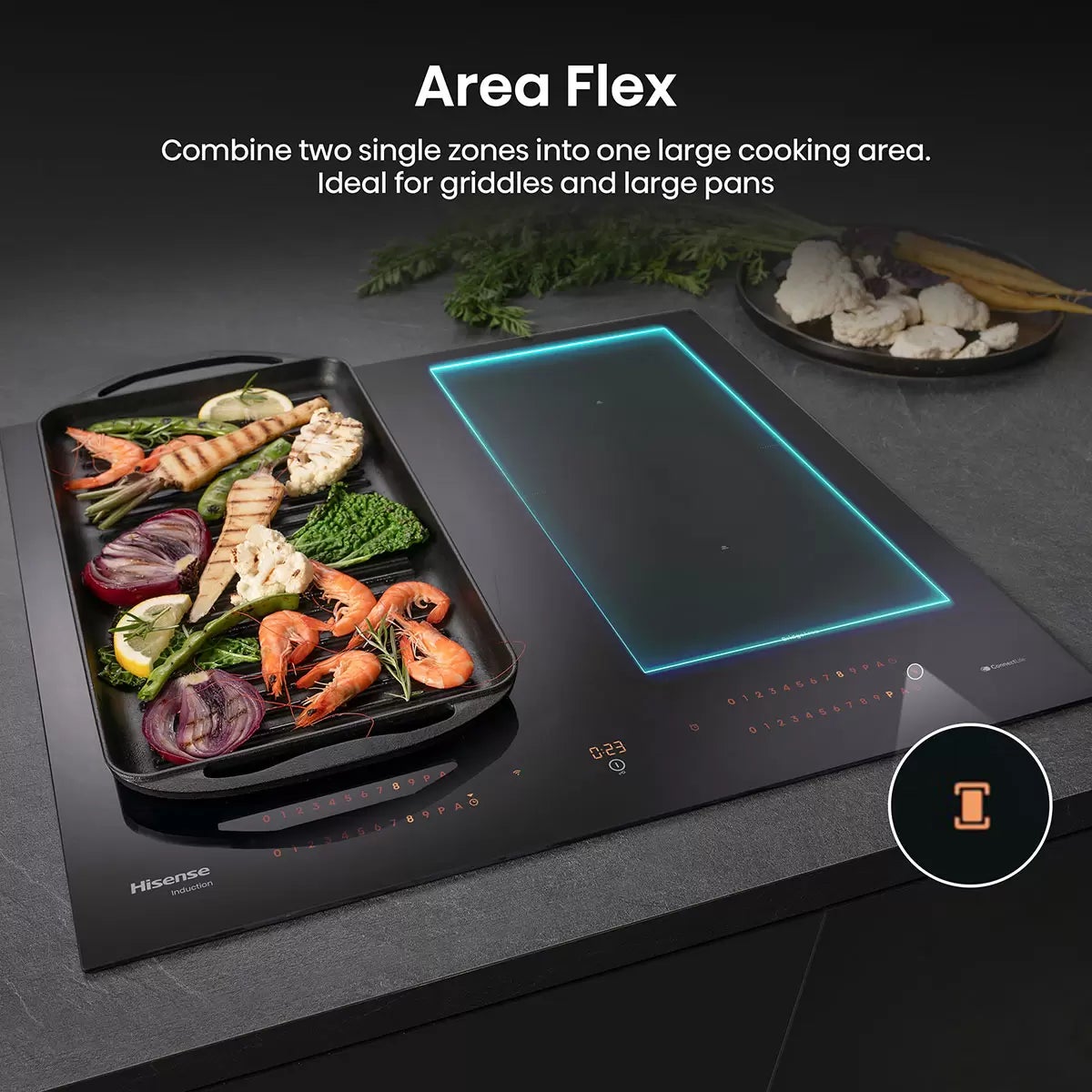 Hisense Hi8 HI6443BSCWF 60cm Induction Hob with Area Flex, in Black, view 7