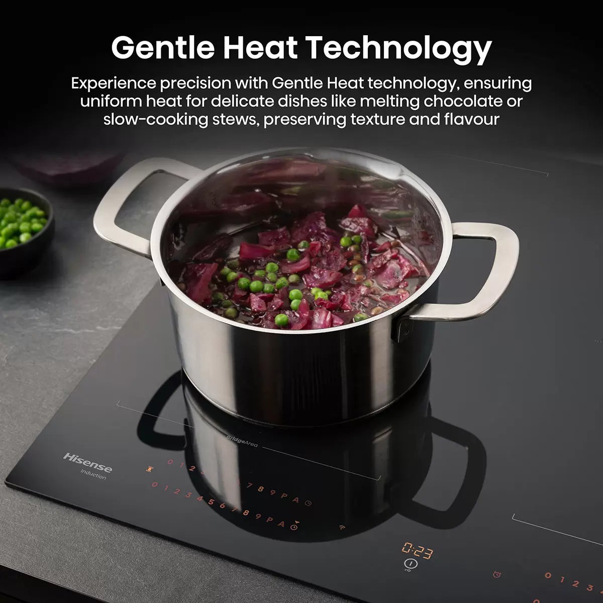 Hisense Hi8 HI6443BSCWF 60cm Induction Hob with Area Flex, in Black, view 5