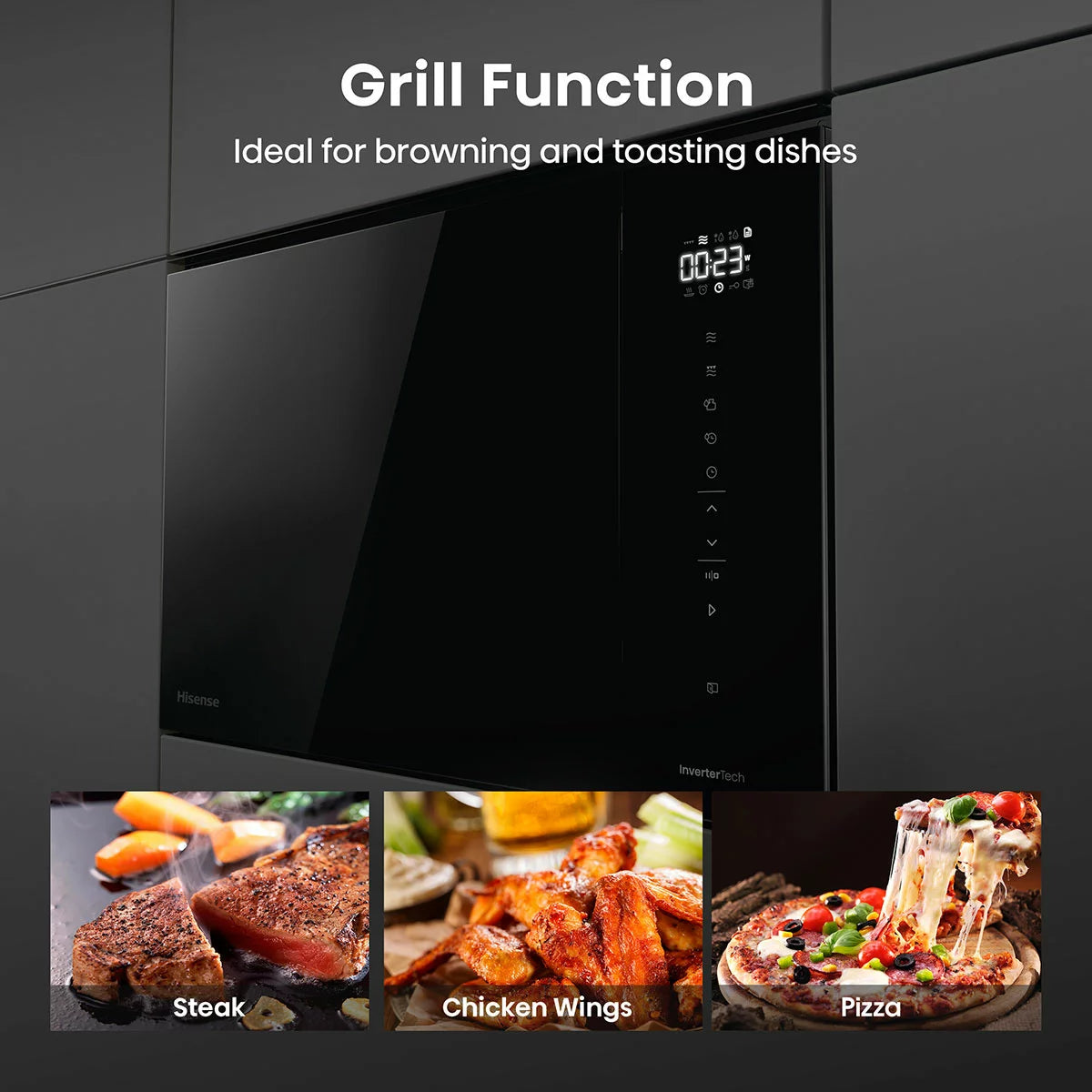 Hisense Hi6 BlackLine BIM325GI63DBGUK Built-In 25L Microwave with Grill, in Jet