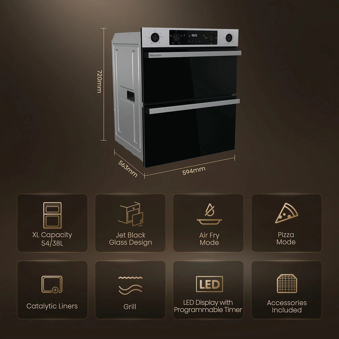 Hisense Hi6 BUD714221CX Electric Built-Under Double Oven, A Rated in Stainless