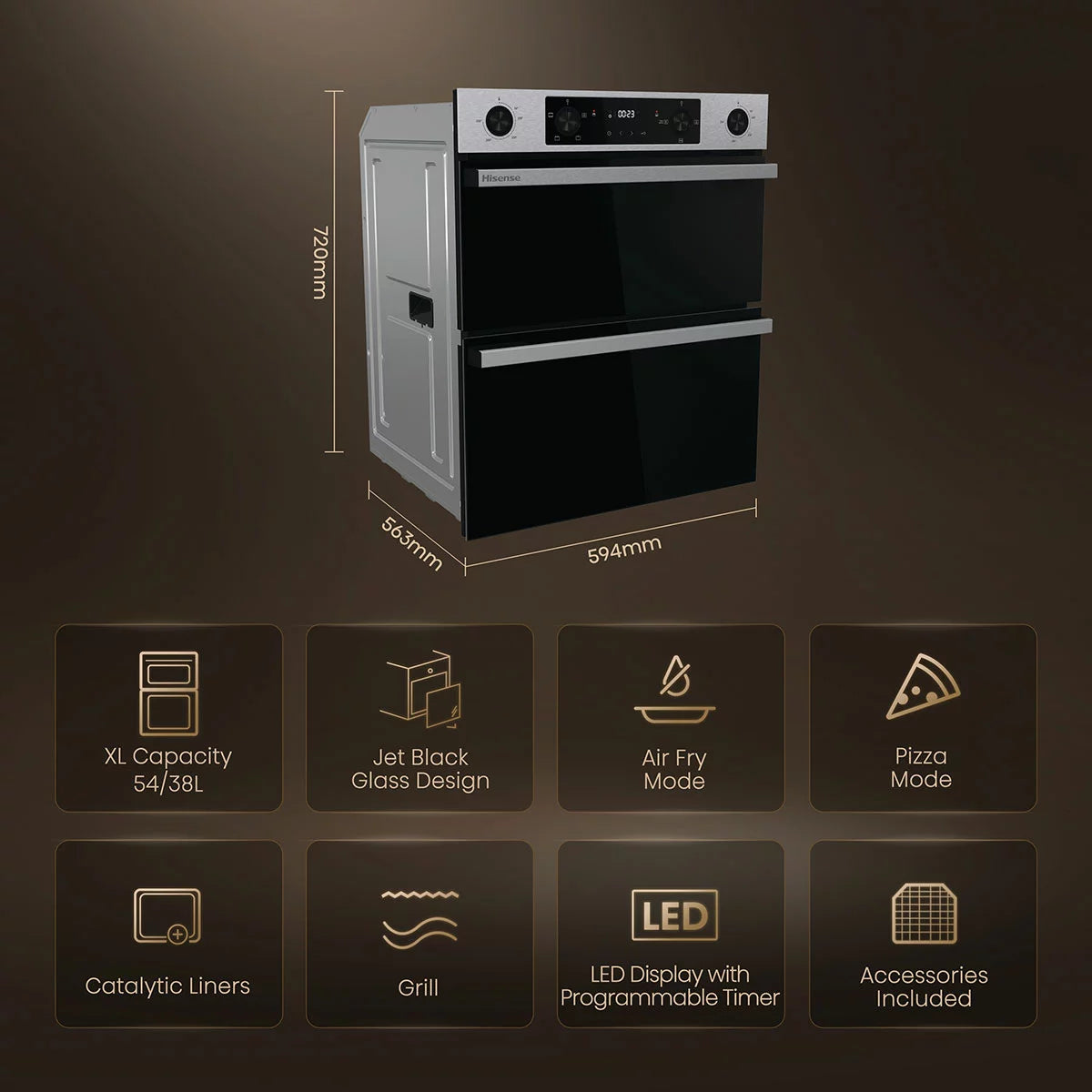 Hisense Hi6 BUD714221CX Electric Built-Under Double Oven, A Rated in Stainless