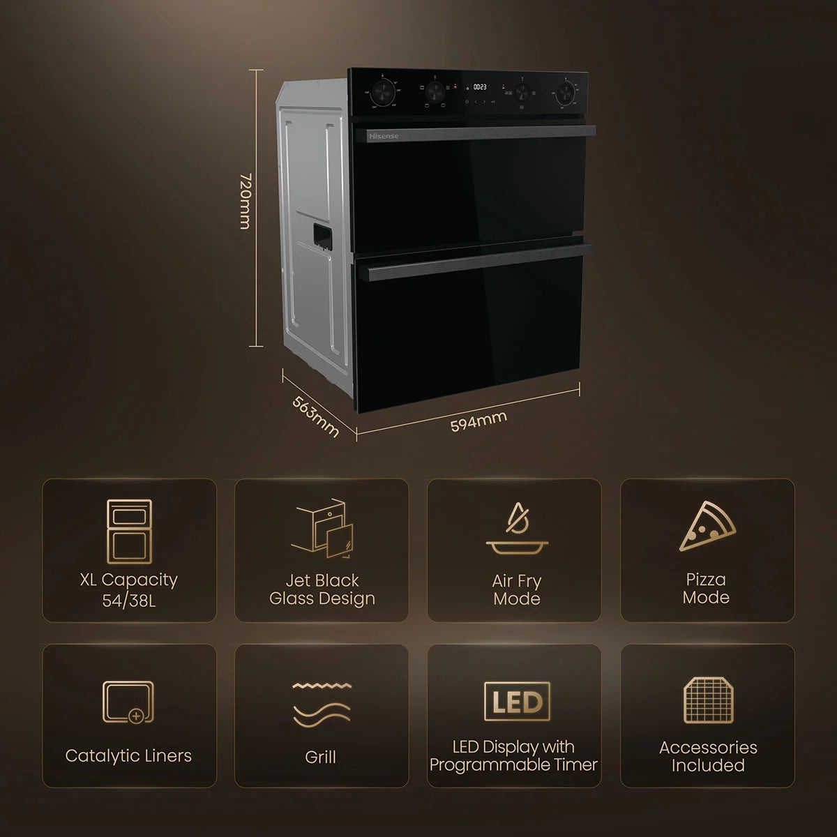 Hisense Hi6 BUD714221CDBG Electric Built-Under Double Oven, A Rated in Black