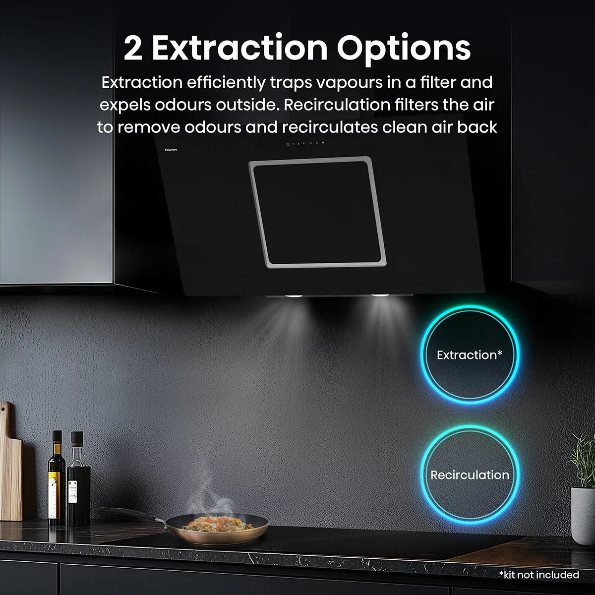 Hisense Hi6 CH10IN14BBUK 100cm Chimney Cooker Hood, A Rated in Black Glass