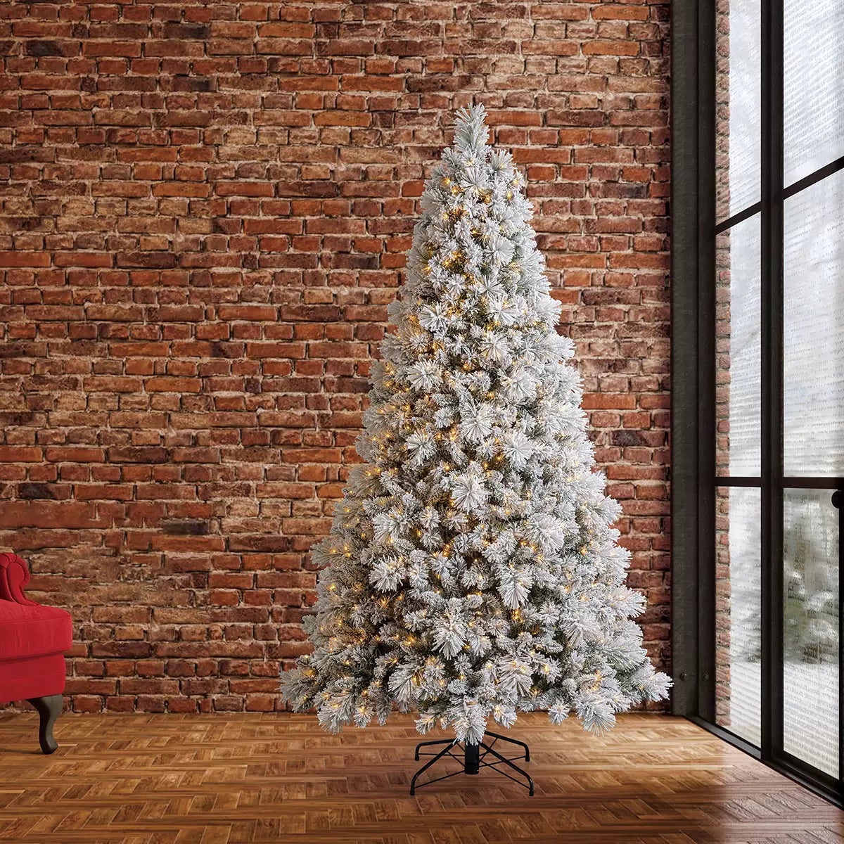 7.5ft (2.3m) Pre-Lit Glitter Flocked Artificial Christmas Tree with 1,150 Color-Changing Micro Twinkle LED Lights, view 2