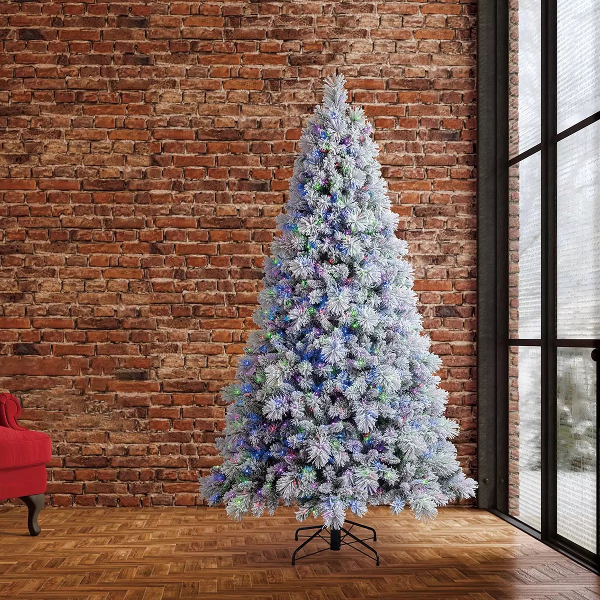 7.5ft (2.3m) Pre-Lit Glitter Flocked Artificial Christmas Tree with 1,150 Color-Changing Micro Twinkle LED Lights