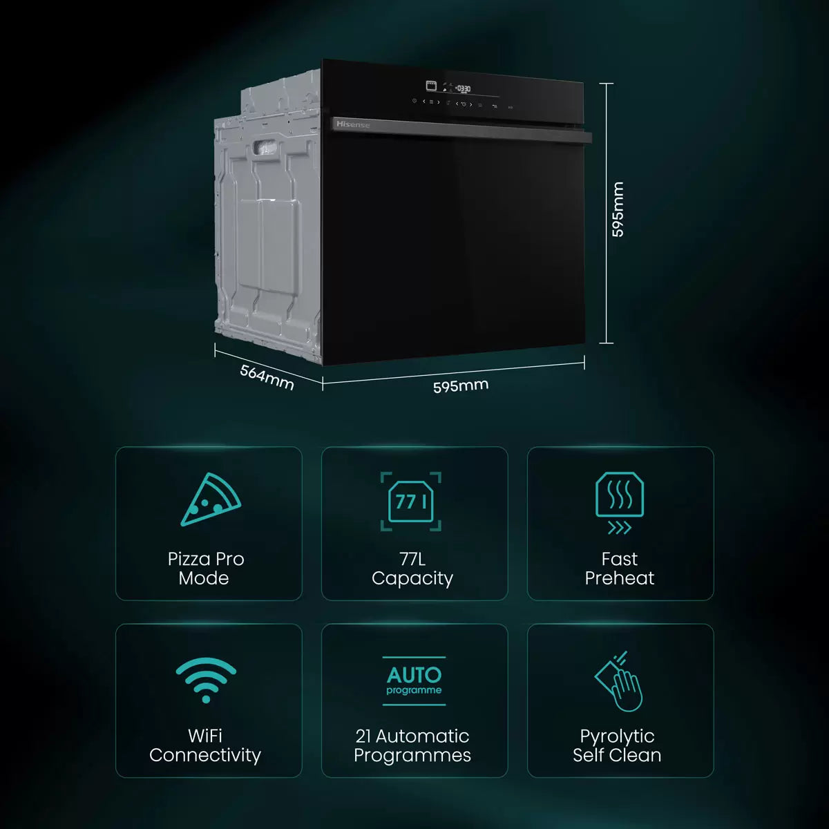 Hisense Hi6 BlackLine HO66FAPizzaChef Electric Pyrolytic Smart Oven, A+ Rated