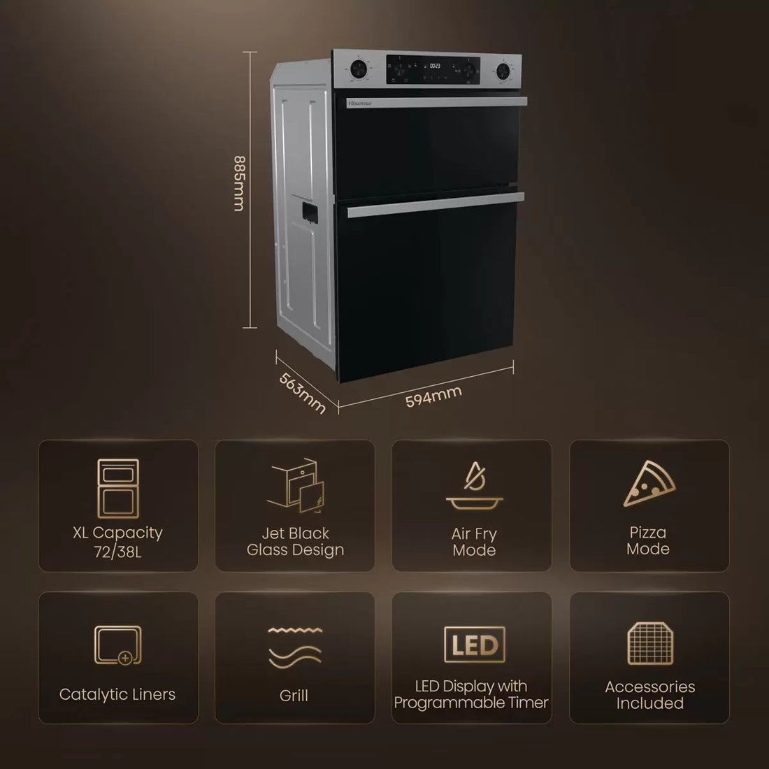 Hisense Hi6 BID914221CX Electric Built-In Double Oven, A Rated in Stainless