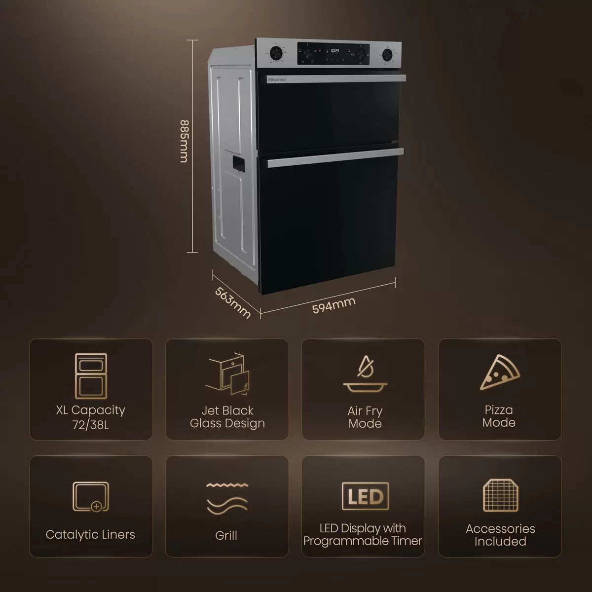Hisense Hi6 BID914221CX Electric Built-In Double Oven, A Rated in Stainless