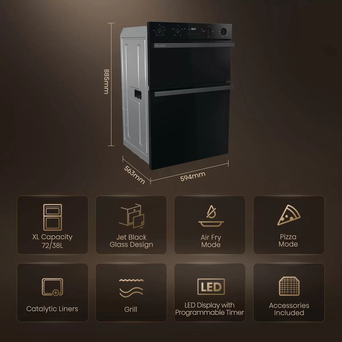 Hisense Hi6 BID914221CDBG Electric Built-in Double Oven, A Rated in Black