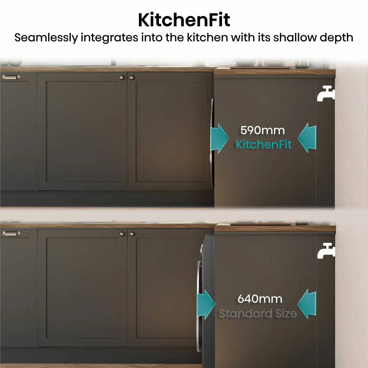 Hisense KitchenFit 5i Series WF5I1245BBR, 12kg Washing Machine, A Rated in Black