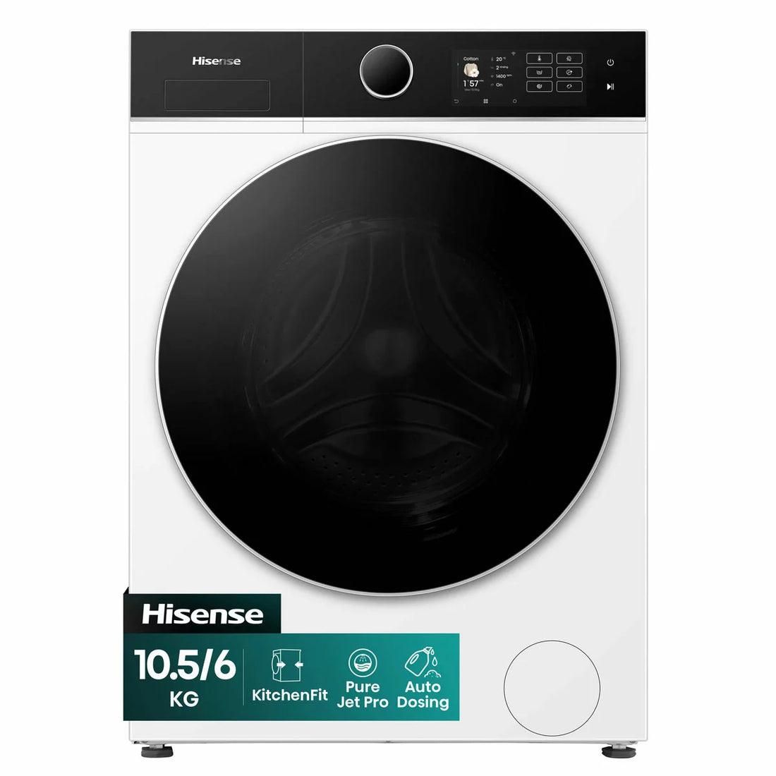 Hisense KitchenFit 5i Series WD5I1045BWQ, 10.5kg / 6kg Washer Dryer, D Rated