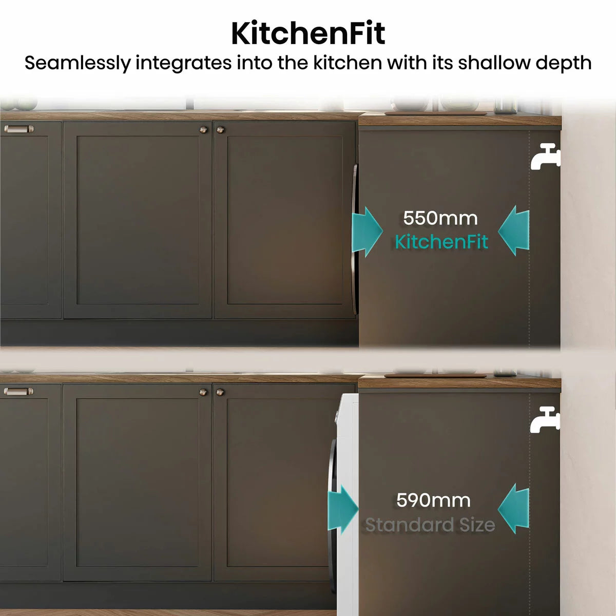 Hisense KitchenFit 5i Series WD5I1045BWQ, 10.5kg / 6kg Washer Dryer, D Rated