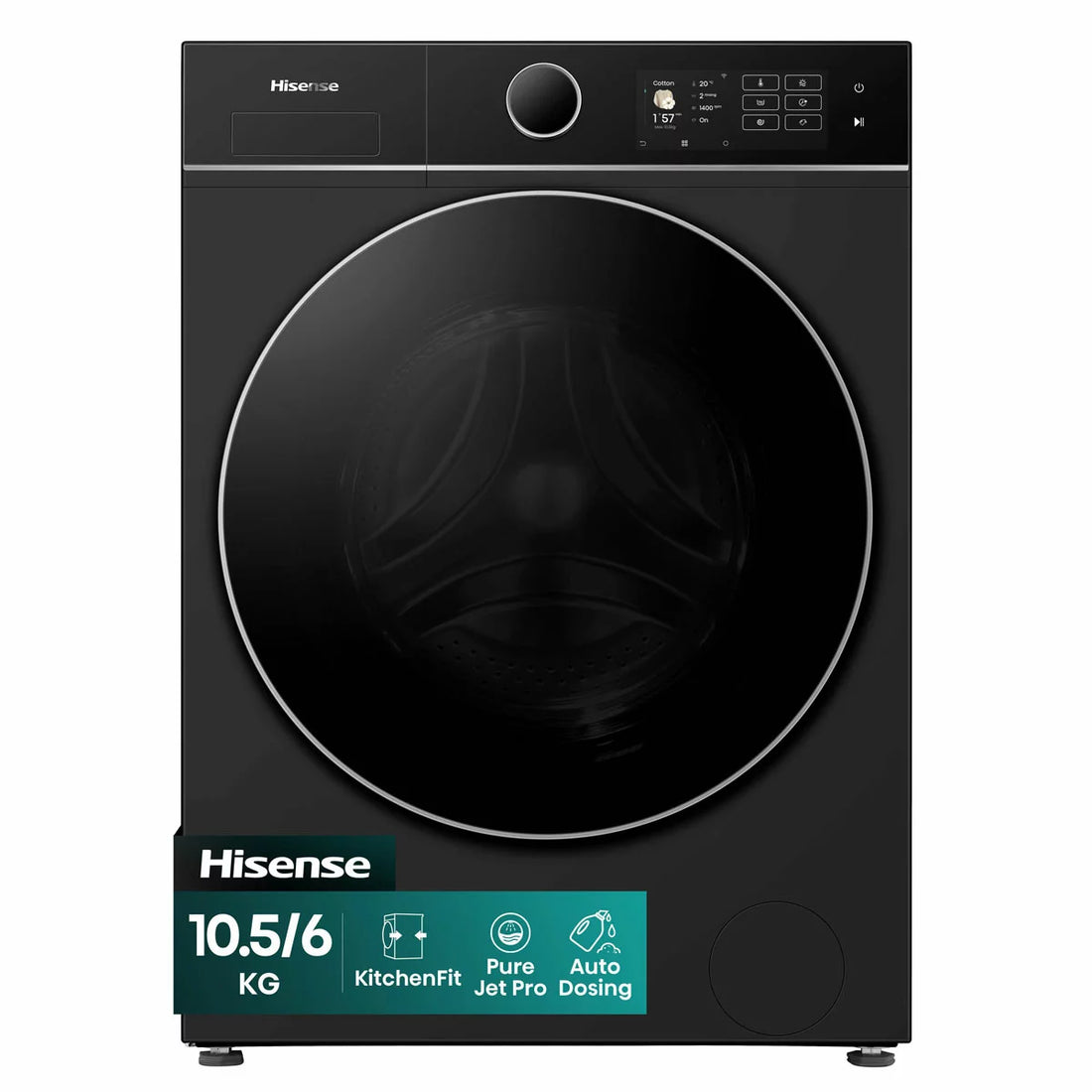 Hisense KitchenFit 5i Series WD5I1045BBQ, 10.5kg / 6kg Washer Dryer, D Rated