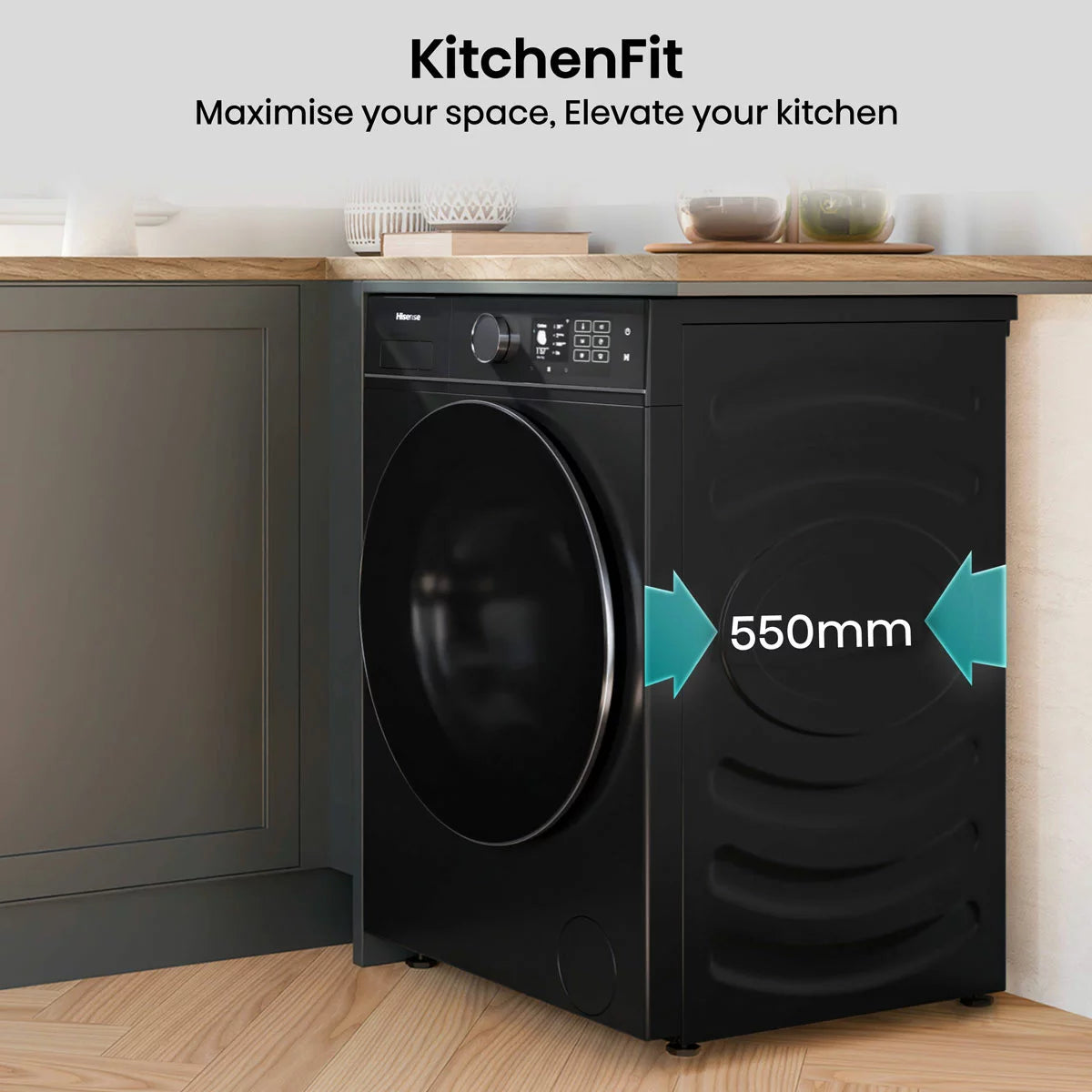 Hisense KitchenFit 5i Series WD5I1045BBQ, 10.5kg / 6kg Washer Dryer, D Rated