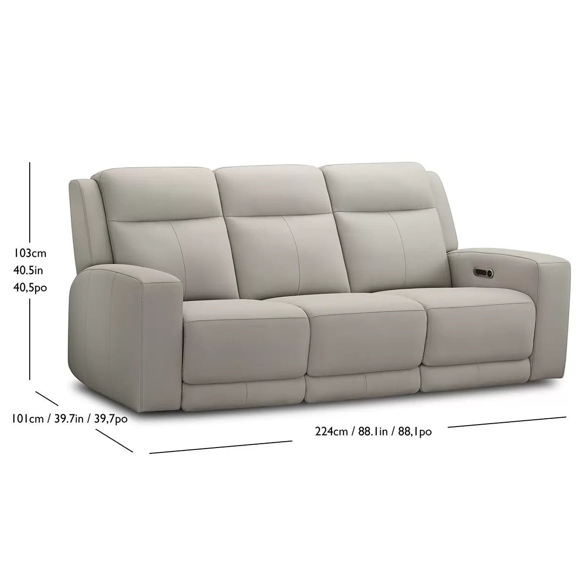 Simon Li Wren Light Grey Leather Power Reclining 3 Seater Sofa with Power