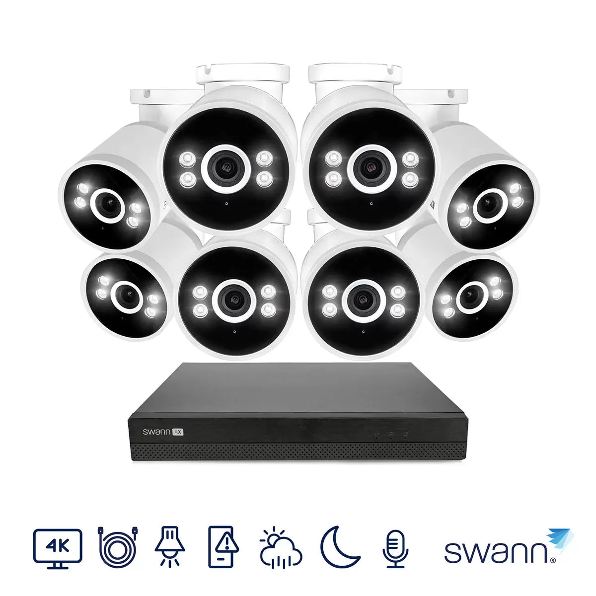 Swann 4K NVR 16 x Channel / 8 x NHD-ADVANXB Bullet Cameras with 2TB HDD