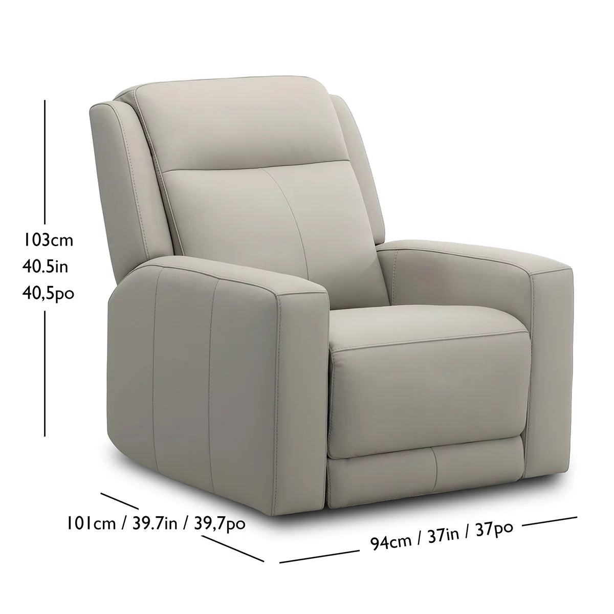 Simon Li Wren Light Grey Leather Power Reclining Armchair With Power Headrest