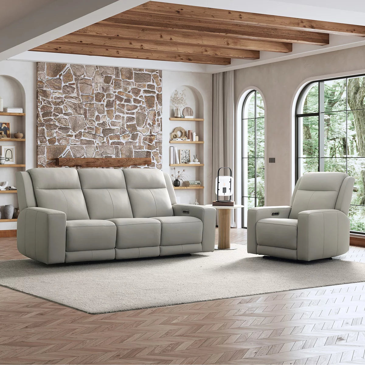 Simon Li Wren Light Grey Leather Power Reclining Armchair With Power Headrest