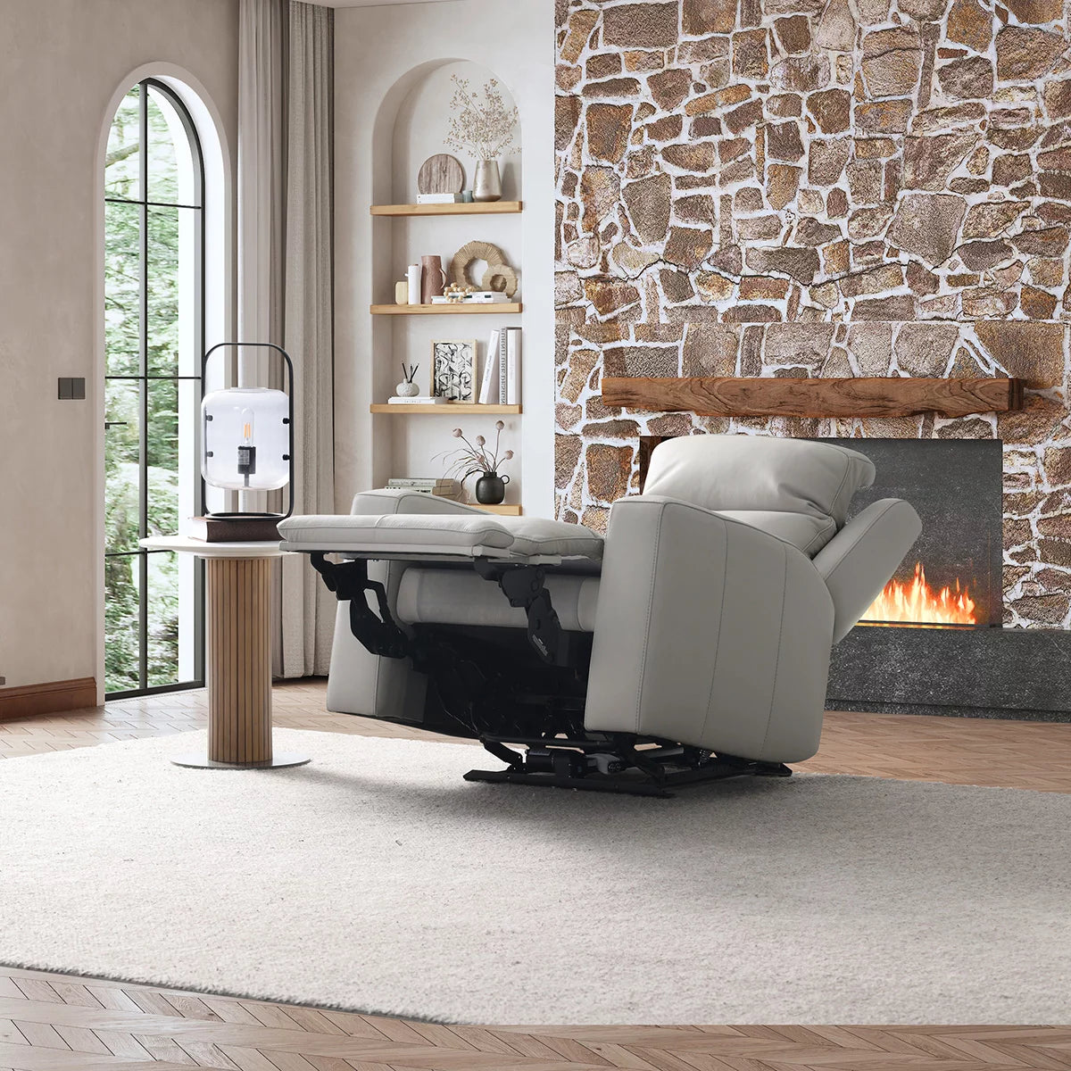 Simon Li Wren Light Grey Leather Power Reclining Armchair With Power Headrest