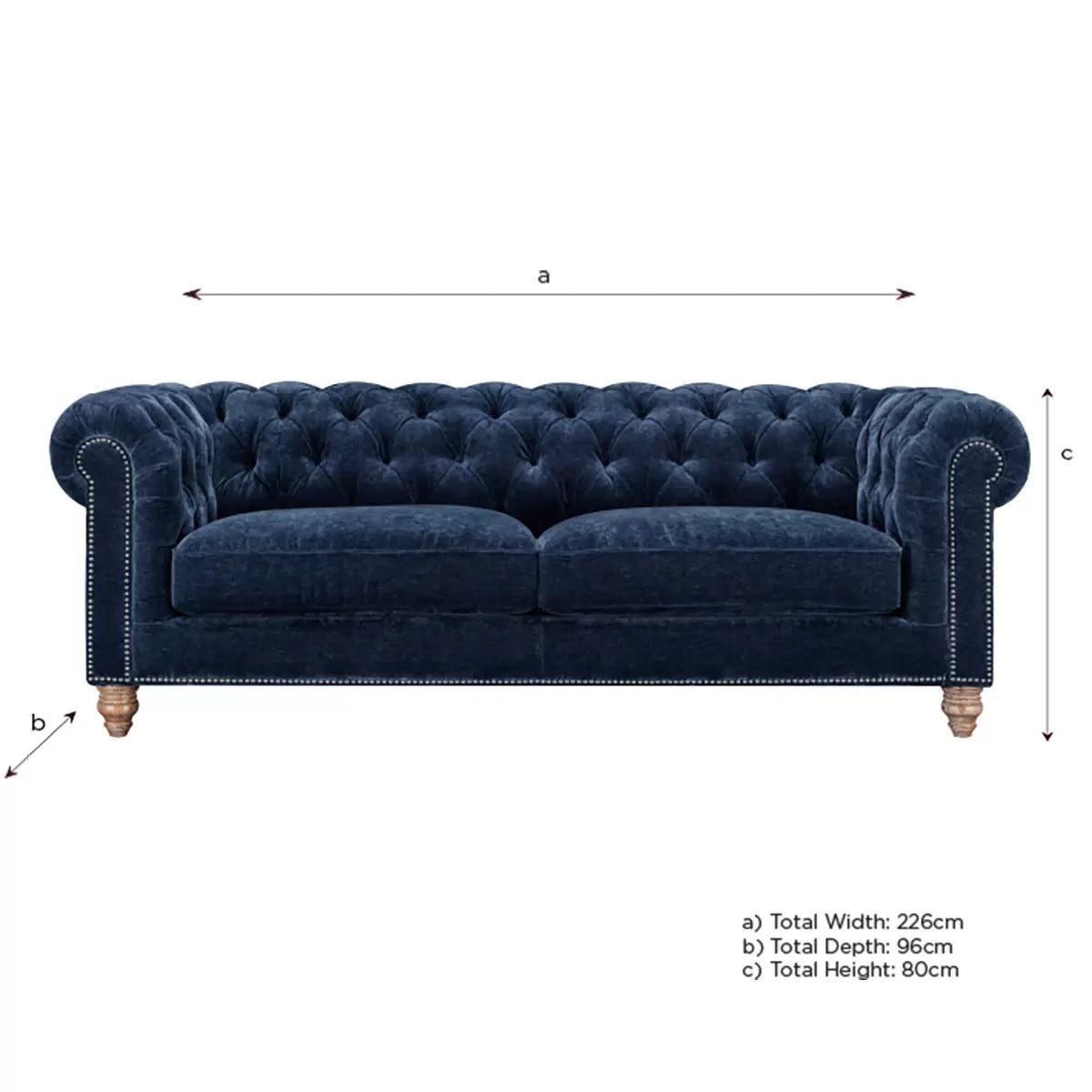 Allington 3 Seater Navy Fabric Chesterfield Sofa