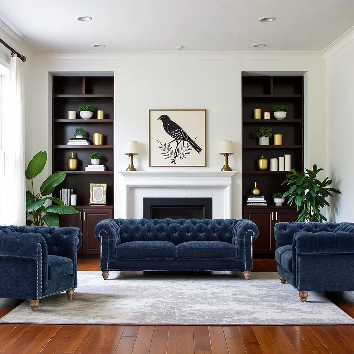 Allington 3 Seater Navy Fabric Chesterfield Sofa