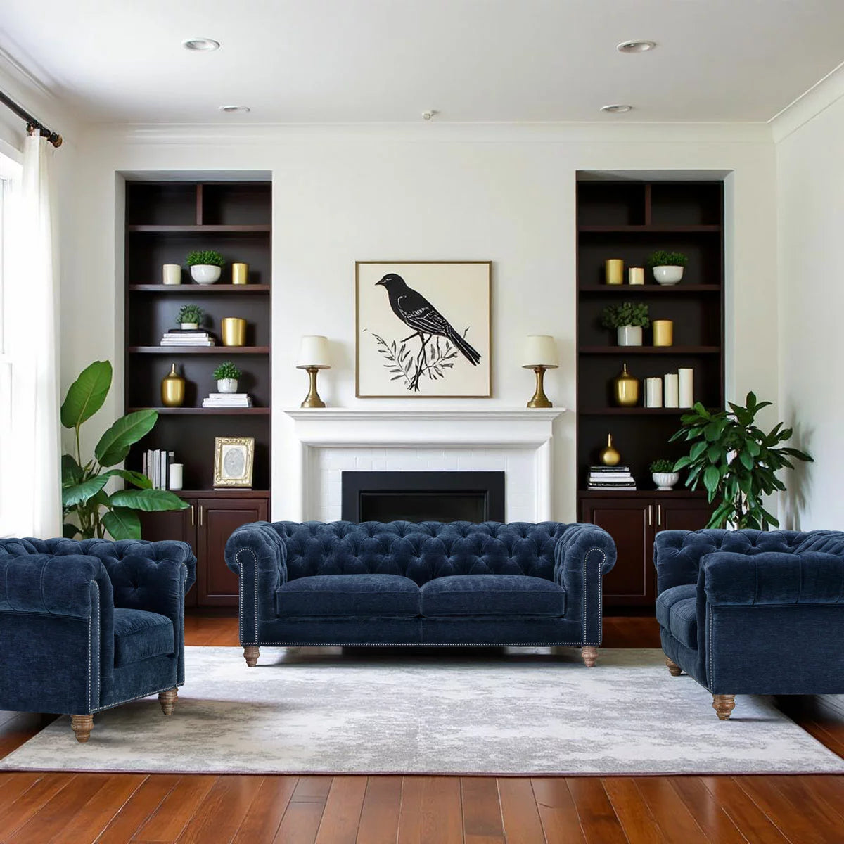 Allington Navy Fabric Chesterfield Armchair