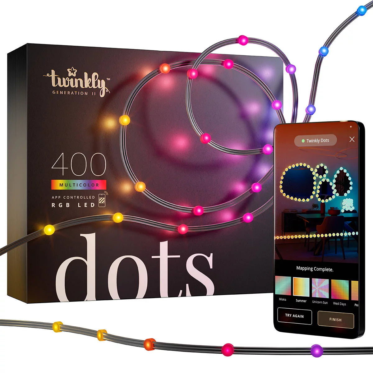66 ft (20m) Twinkly Generation II 400 App Controlled Multicolour Dots RGB LED