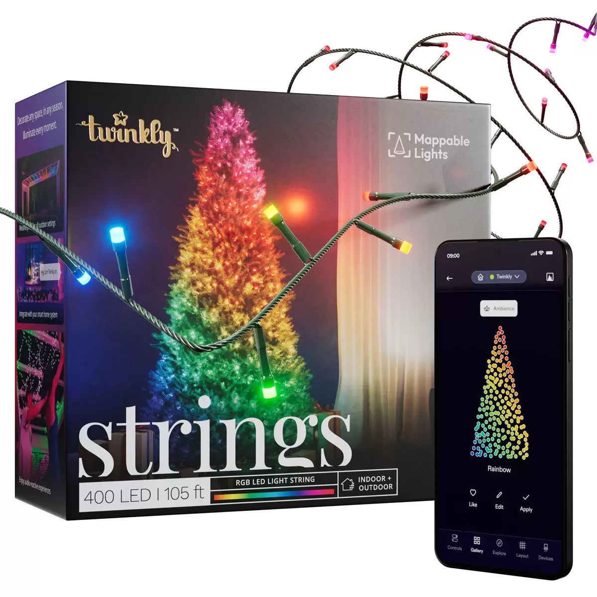 105 ft (32m) Twinkly 400 App Controlled Multicolour Strings LED Lights