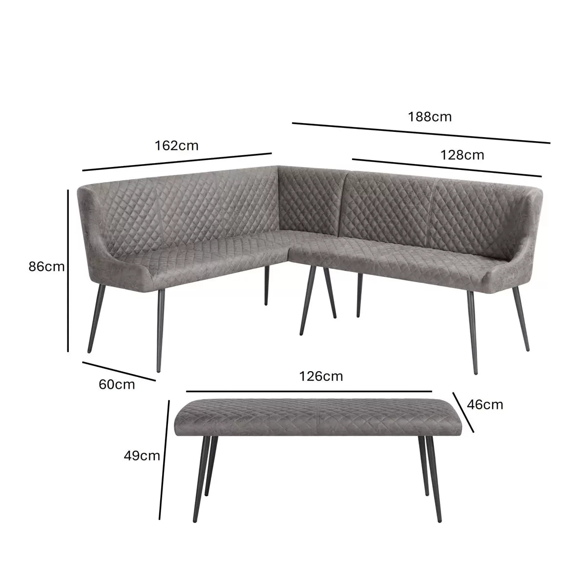 Indus Valley Henley Grey Corner Bench Set, Left Hand Facing