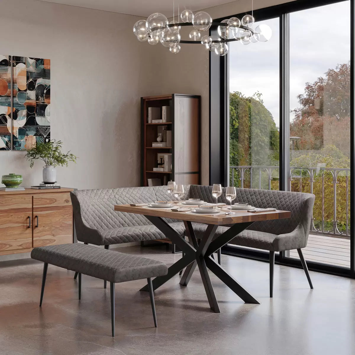 Indus Valley Henley Grey Corner Bench Set, Left Hand Facing