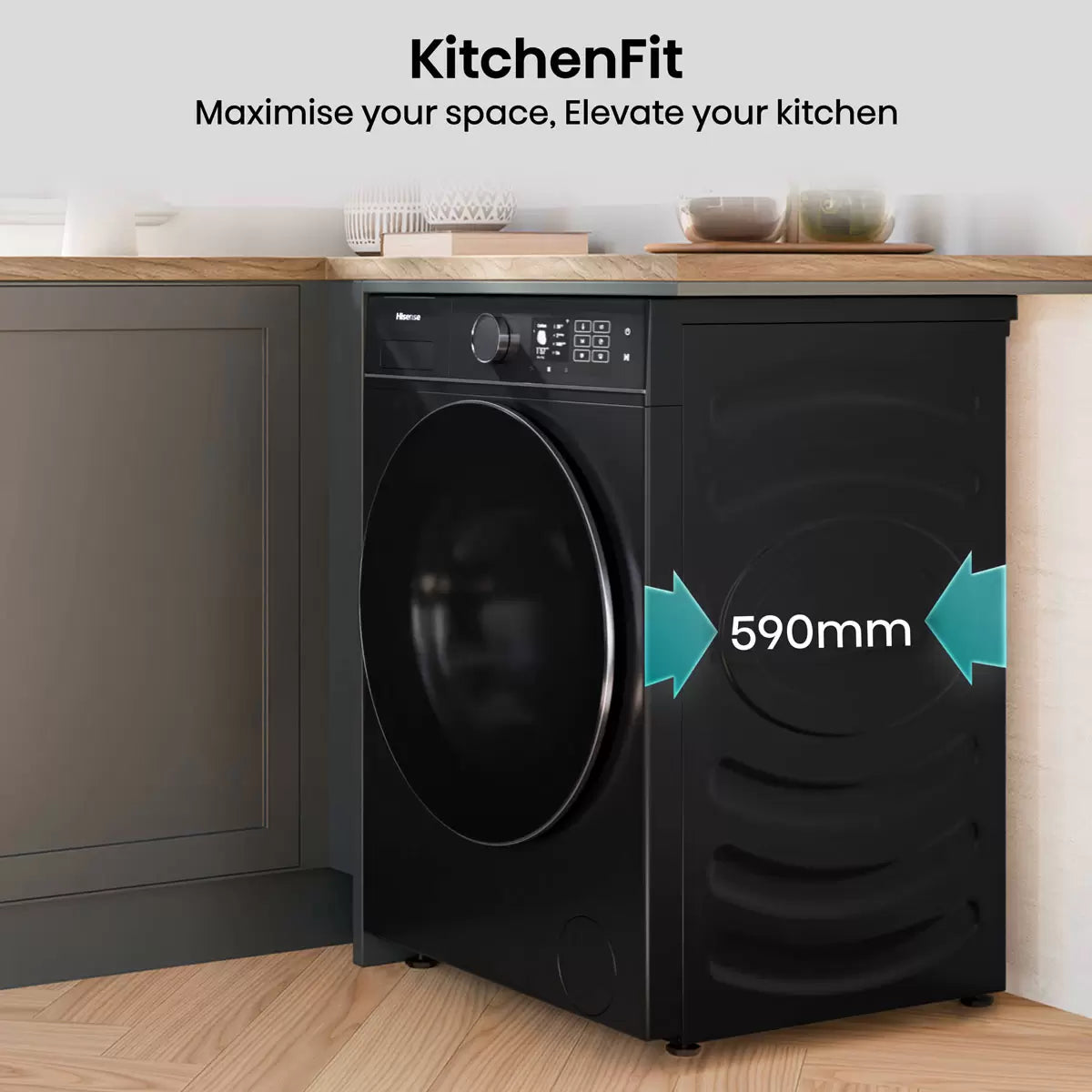 Hisense KitchenFit 5i Series WD5I1245BBR, 12kg/ 8kg Washer Dryer, D Rated
