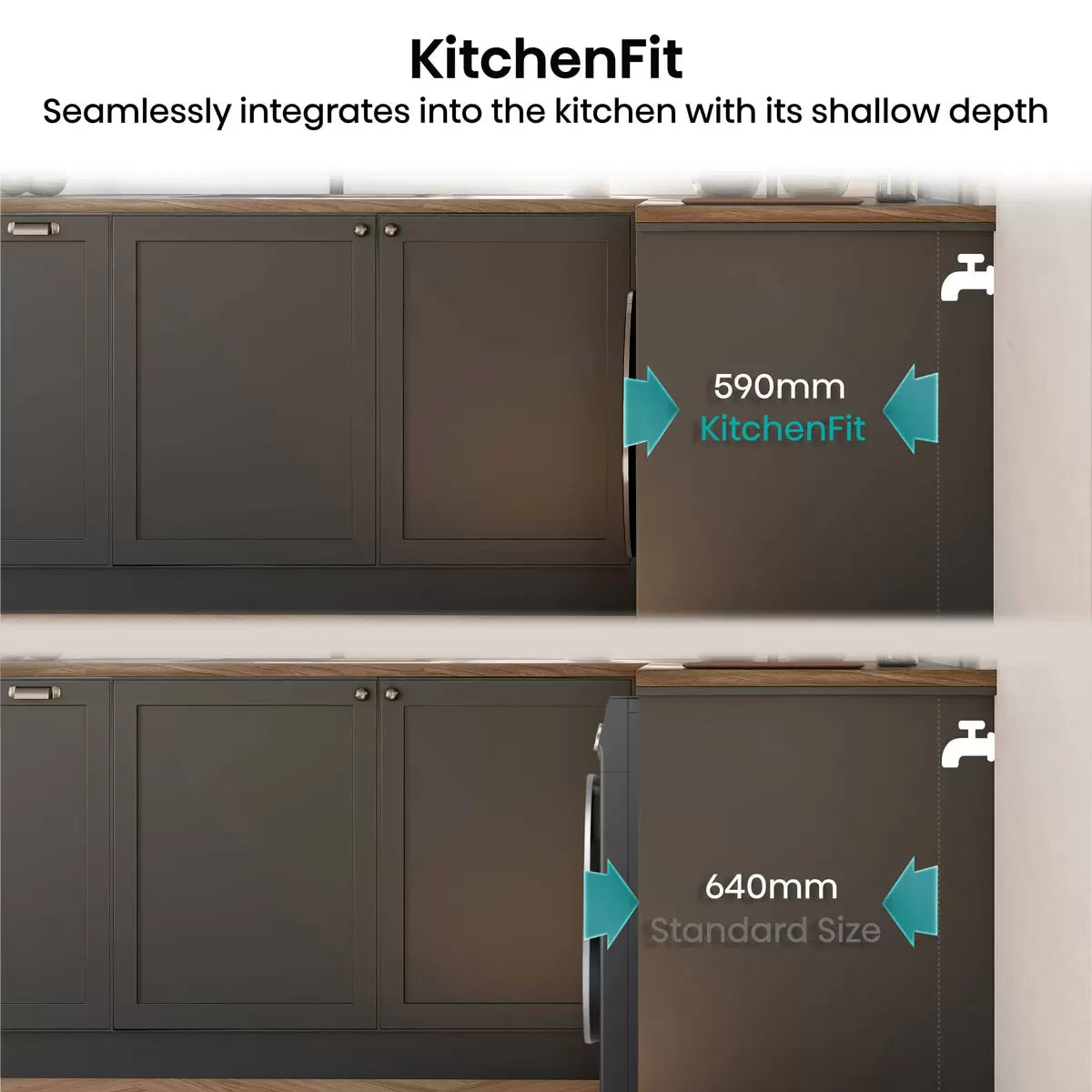 Hisense KitchenFit 5i Series WD5I1245BBR, 12kg/ 8kg Washer Dryer, D Rated