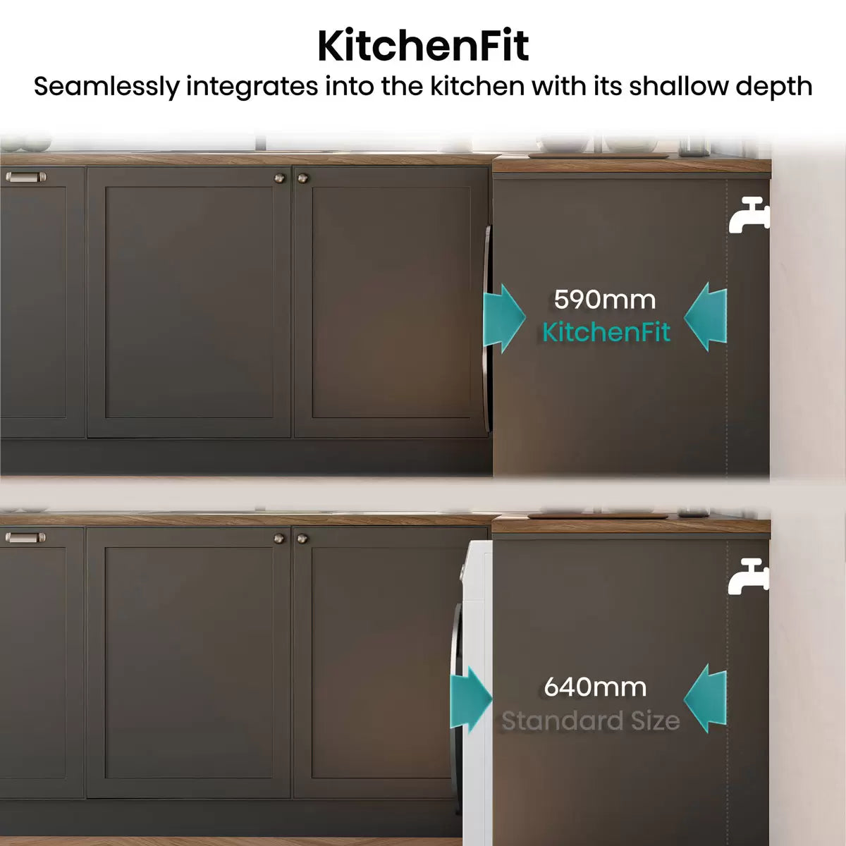 Hisense KitchenFit 5i Series WD5I1245BWR, 12kg/ 8kg Washer Dryer, D Rated