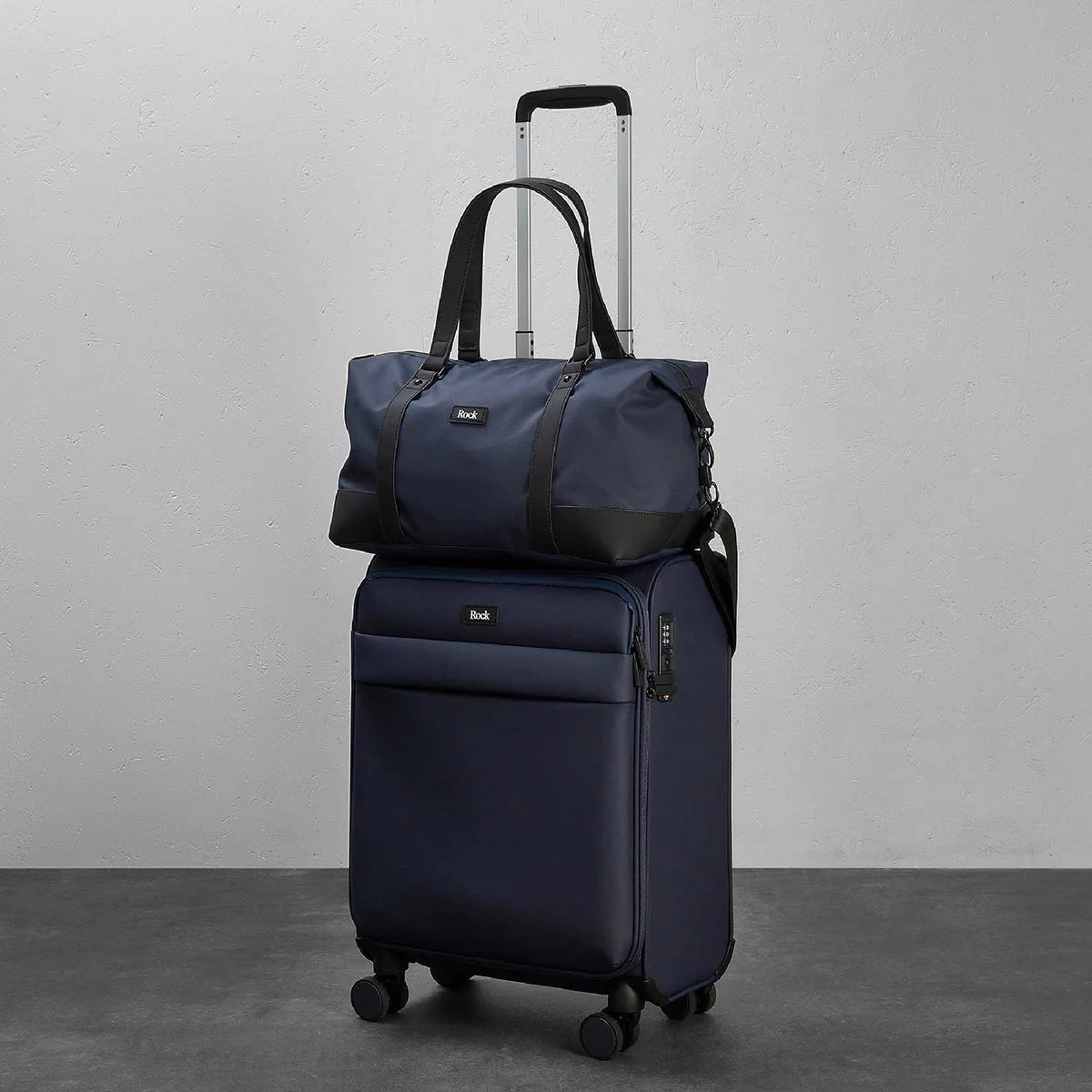 Rock Harper 2 Piece Softside Cabin and Holdall Luggage Set In Navy
