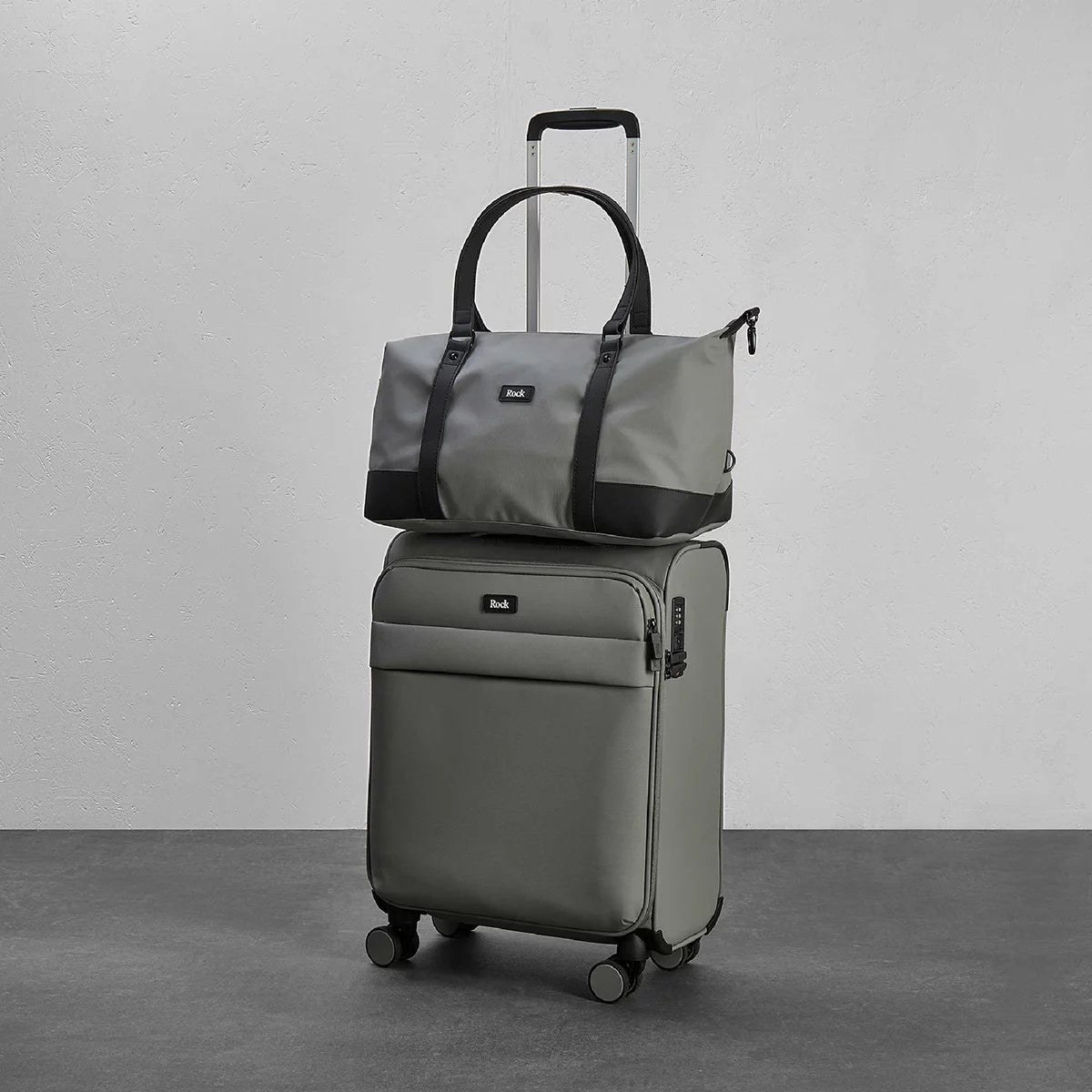 Rock Harper 2 Piece Softside Cabin and Holdall Luggage Set In Grey