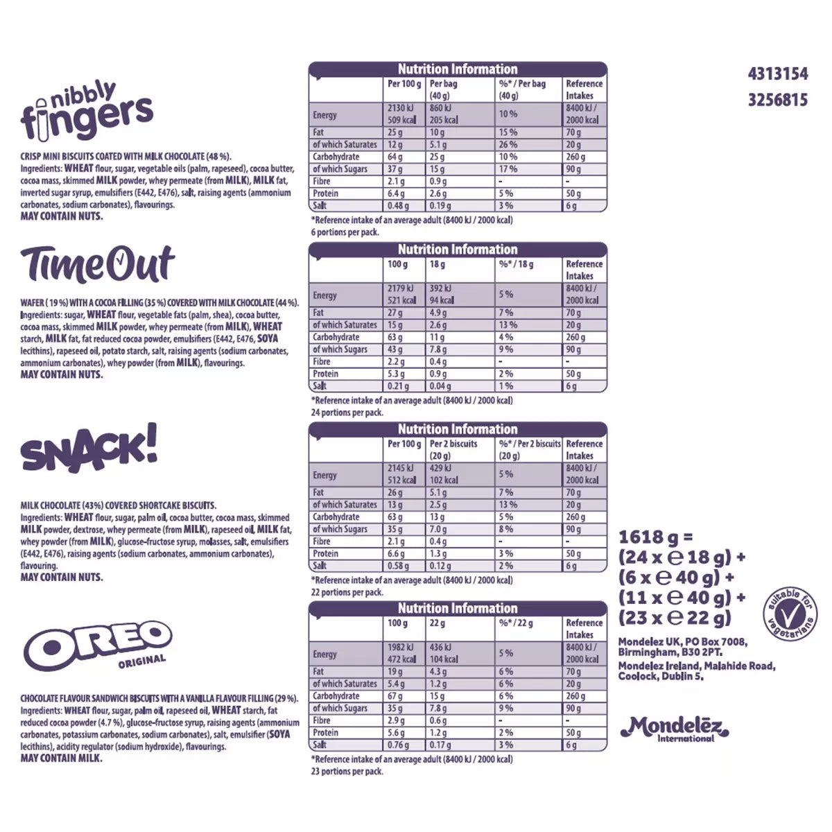 Cadbury & Oreo Big Box Of Treats, 6 x 64 Snacks