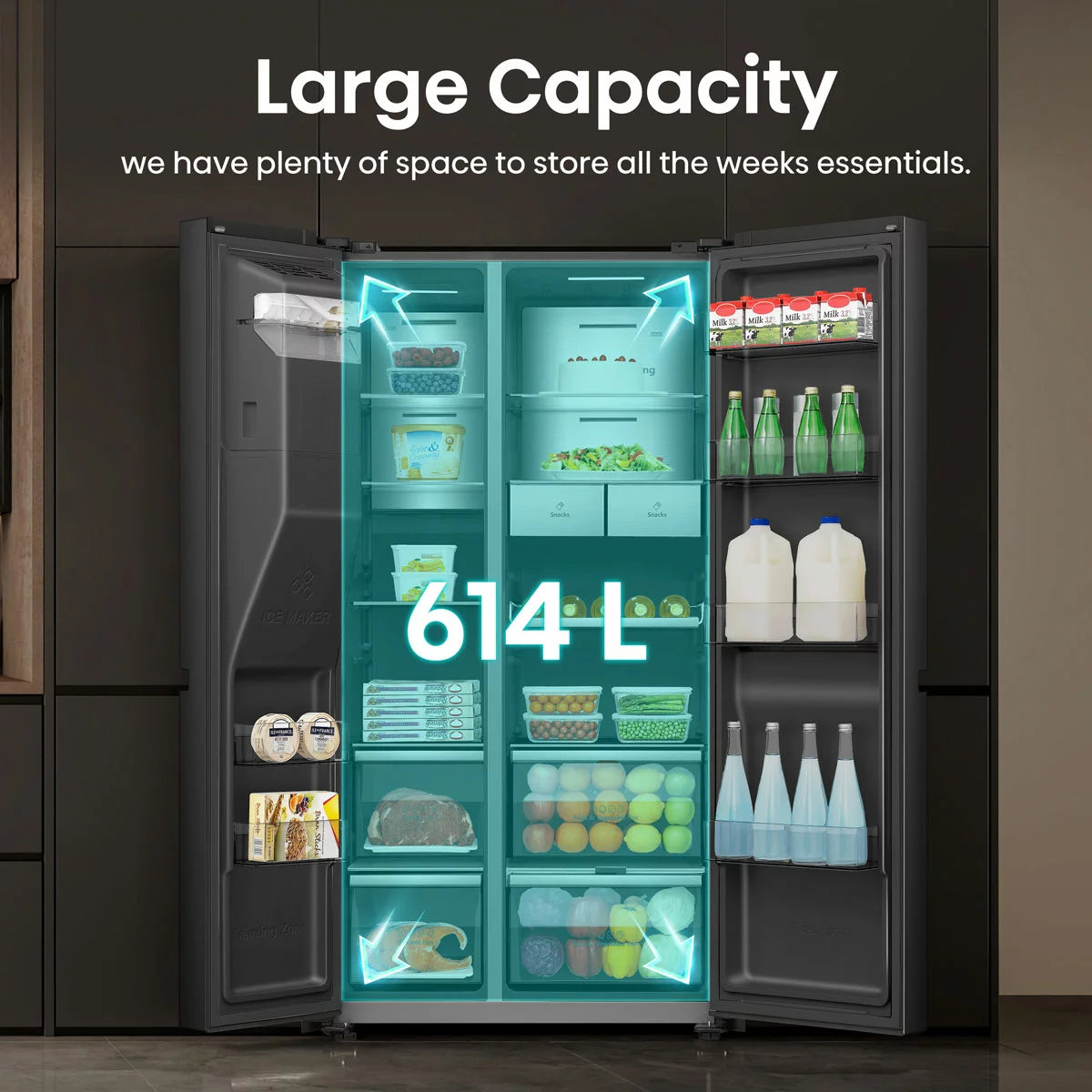 Hisense PureFlat Eclipse RS9P628GPFE, Plumbed Multidoor Fridge Freezer, E Rated