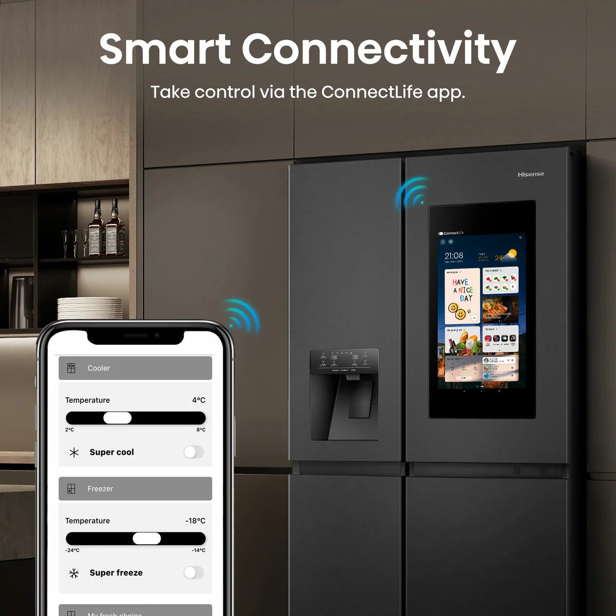 Hisense PureFlat Eclipse RS9P628GPFE, Plumbed Multidoor Fridge Freezer, E Rated