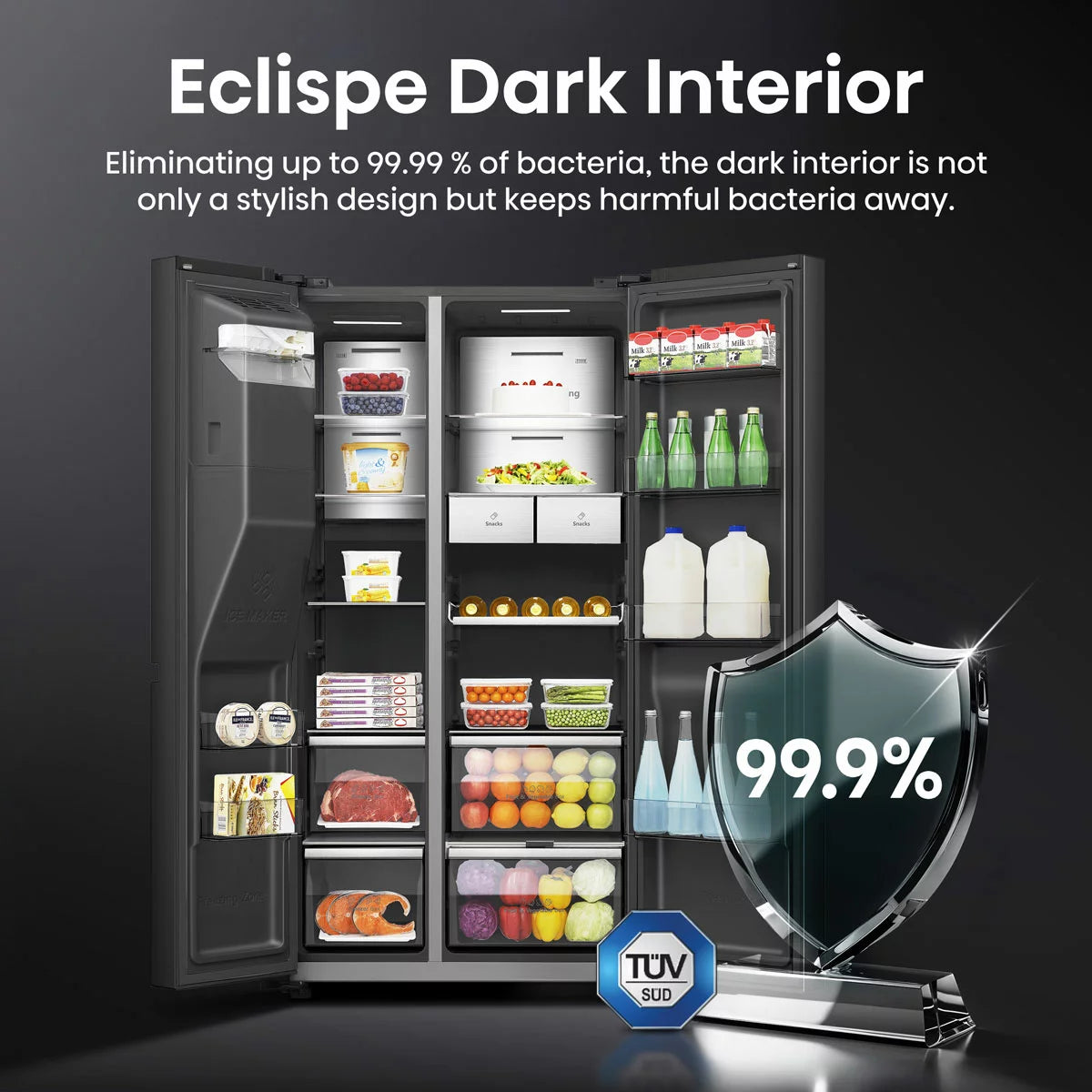 Hisense PureFlat Eclipse RS9P628GPFE, Plumbed Multidoor Fridge Freezer, E Rated