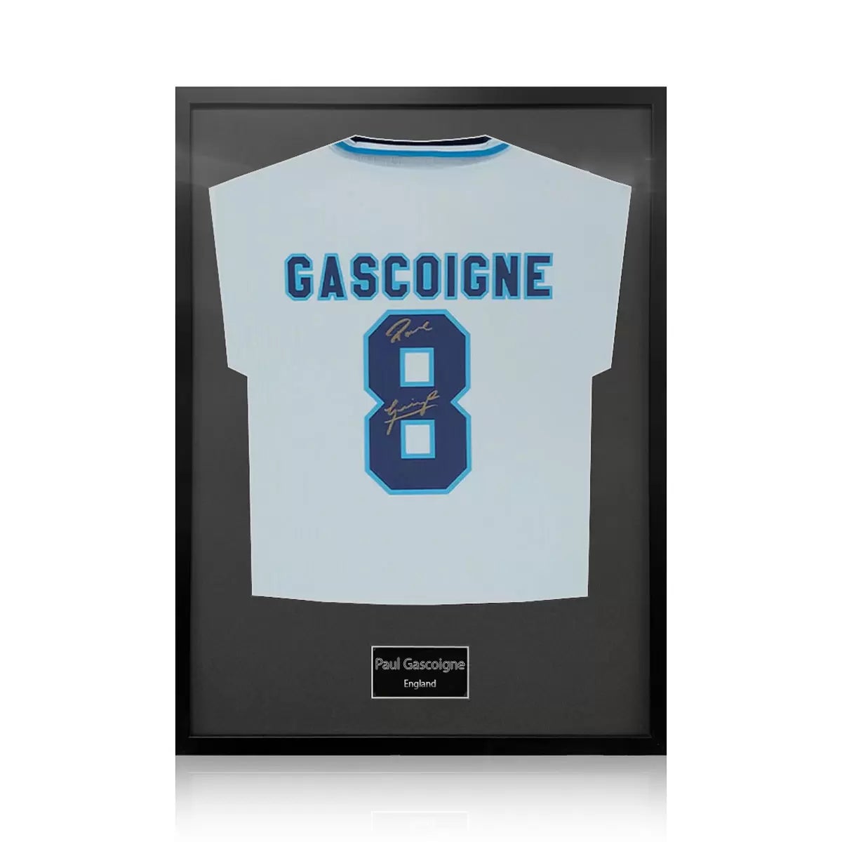 Paul Gascoigne Signed Framed England Football Shirt in 2 Options: White or Black Mount, view 2
