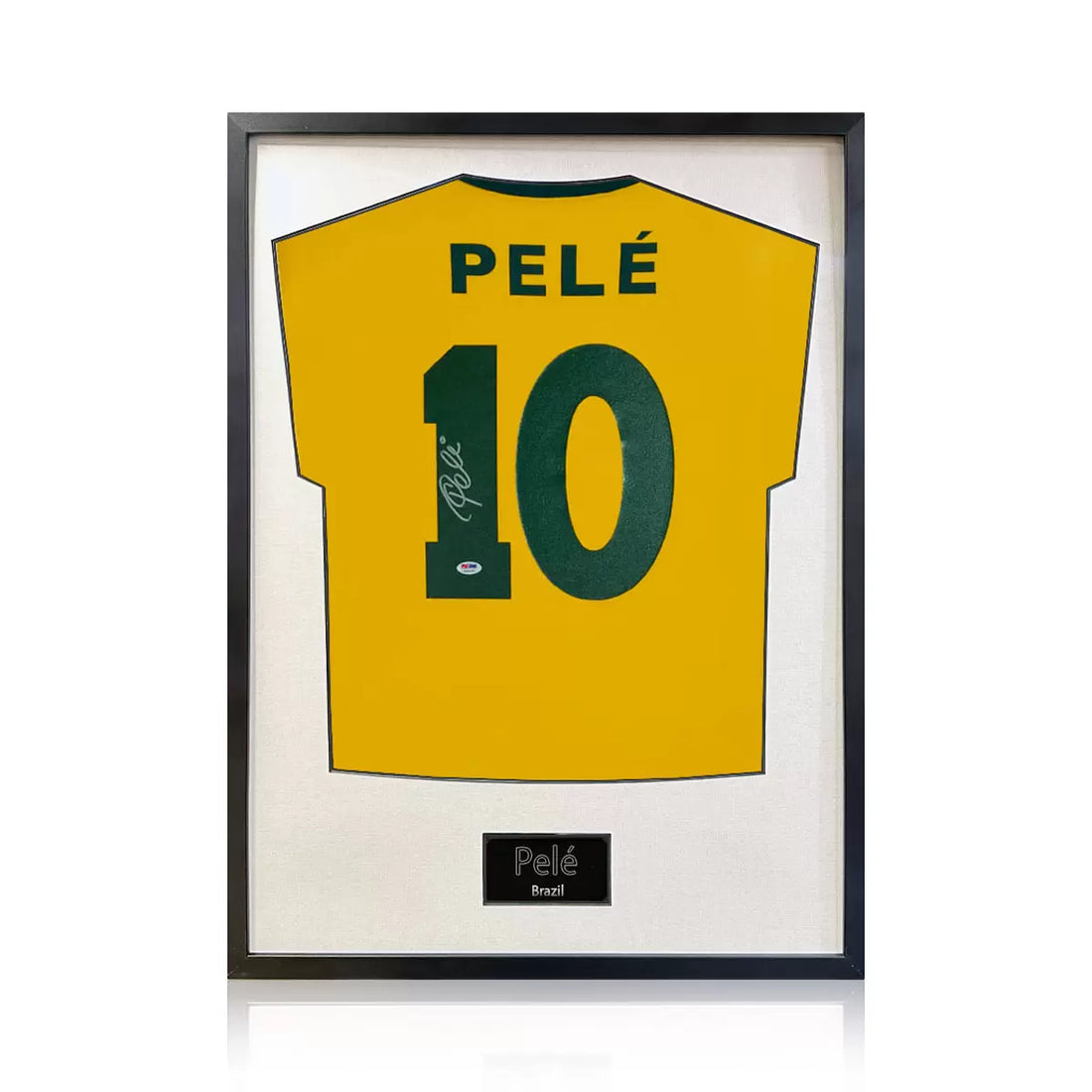 Pele Signed Framed Brazil Football Shirt in 2 Options: White or Black Mount