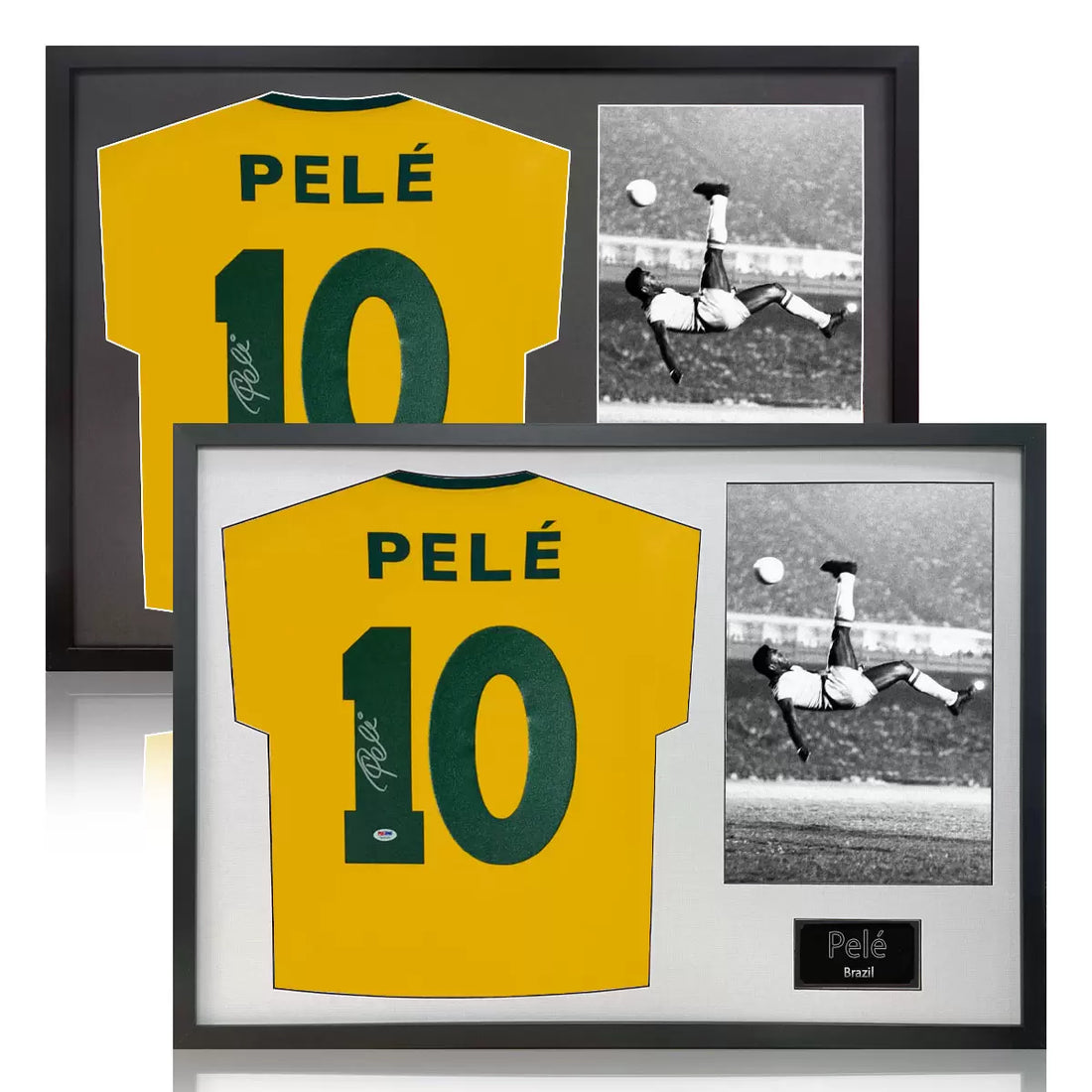 Pele Signed Framed Brazil Football Shirt including 1 Photo in 2 Options: White
