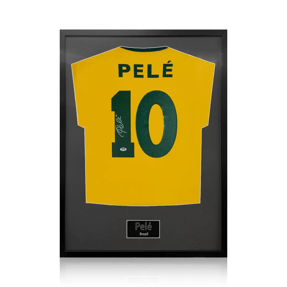 Pele Signed Framed Brazil Football Shirt in 2 Options: White or Black Mount