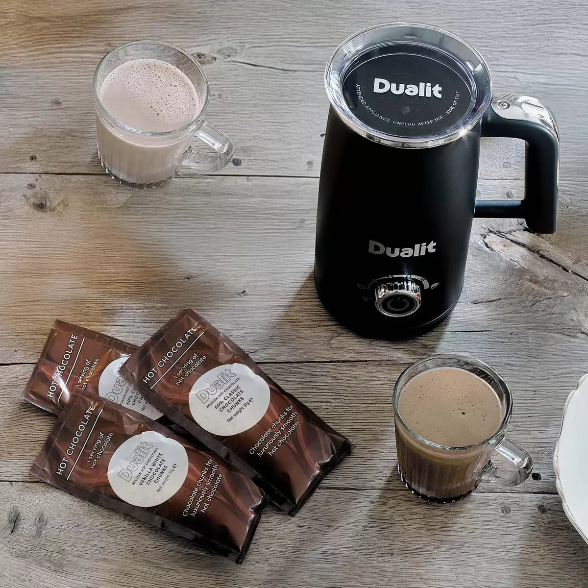 Dualit Milk Frother & Hot Chocolate Maker Max with 4 x Single Serve Belgian