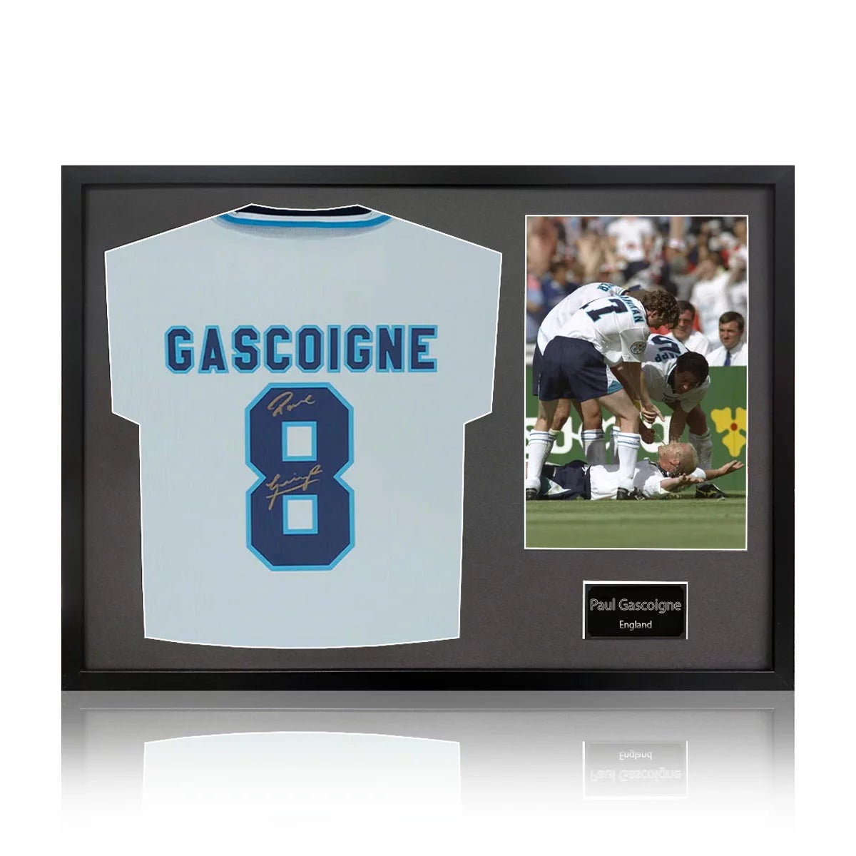 Paul Gascoigne Signed Framed England Football Shirt including 1 Photo in 2 Options: White or Black Mount, view 2